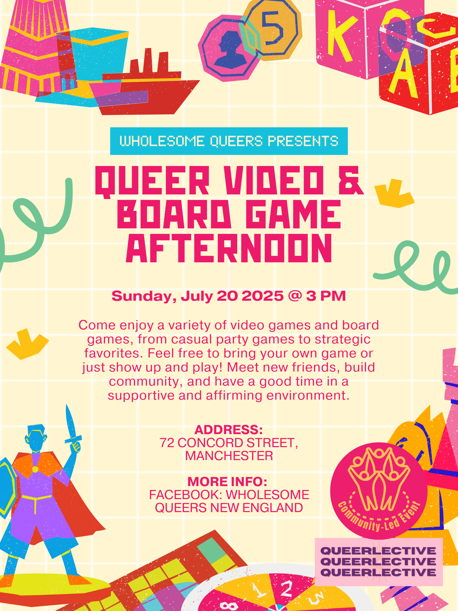 WHOLESOME QUEERS PRESENTS: QUEER VIDEO & BOARD GAME AFTERNOON!