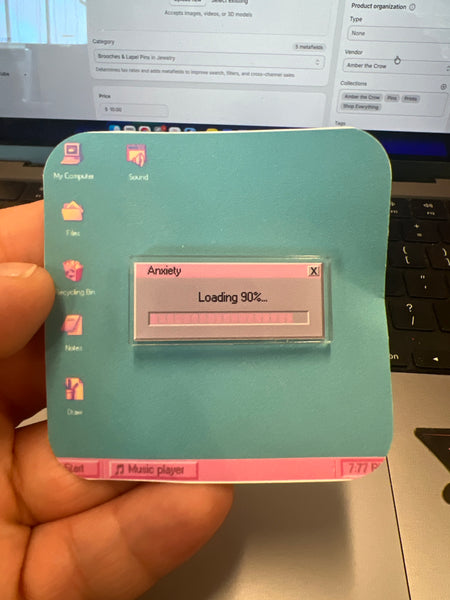 Anxiety loading acrylic pin by Amber the Crow