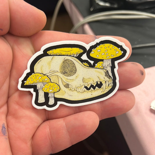 Skull and Mushroom Sticker by Dogs til Death