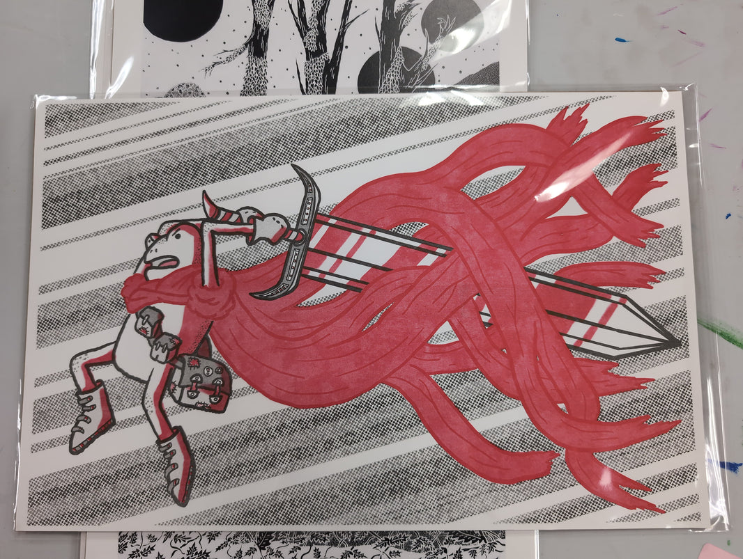 Risograph Red Frog Warrior