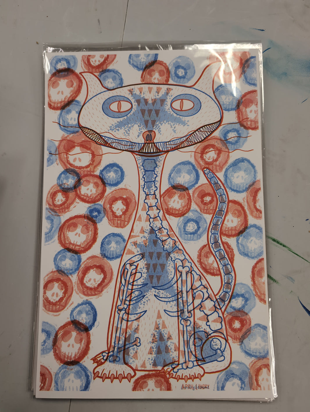 Risograph Feline skeleton